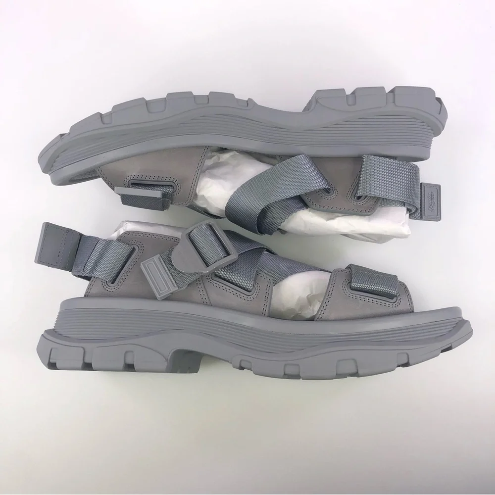 NEW Alexander McQueen Hybrid Tech Leather Rubber Sandals Gray Size 43 US 10 $690